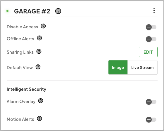 Camera Settings page